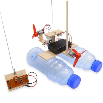התאספו טורבינת רוח דגם סירה מעץ שליטה מרחוק סירה DIY מדע צעצועים חינוכיים מתנה יצירתית מודל