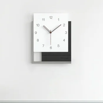 שעון קיר הסלון נורדי יוקרה בכיכר השעון קיר מודרני שחור WhiteMute אמנות קיר ייחודי לצפות