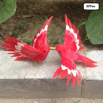 זוג חמוד סימולציה ציפור אדום מודלים קצף&פרוות כנפי ציפור בובות מתנה על 12cm xf0410