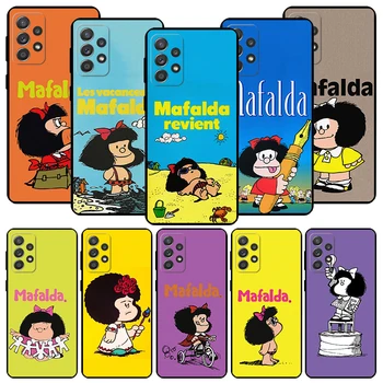Mafalda קריקטורה טלפון שחור Case for Samsung Galaxy A54 A53 A52 A13 A14 A12 A34 A33 A32 A24 A23 A22 A04 A03S A02S A72 A73 כיסוי