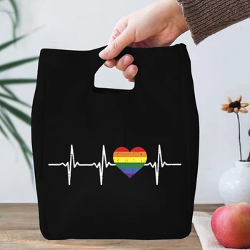 LGBTQ גאווה בלב מבודד צהריים תיק לנשים גברים הומואים לסביות נייד תיקי צידנית תרמית מזון קשת תיק אוכל.
