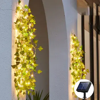 השמש אייבי מחרוזת אורות LED חיצונית מלאכותית גפן חג המולד זר פיות מחרוזת צמח המנורה העלה ירוק קש String