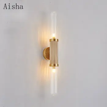 רטרו זכוכית פסים מנורת קיר כפול זהב הראש בקיר אור האמריקאי השינה ליד המיטה מנורת LED מקורה תאורה ביתית קישוט