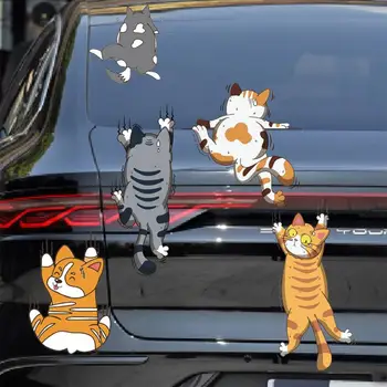 3pcs רכב אוניברסלי כיף חתול מצחיק מדבקות רכב שריטות לבן מצויר חתול מדבקות קיר קישוטים אביזרי רכב