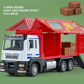 1:32 תחבורה משאית צעצוע עם מוסיקה קלה מופעל באמצעות סוללה 4 פתח את דלת המשאית דגם צעצוע לילדים מתנת יום הולדת.