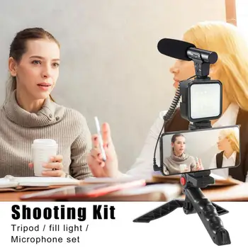החכם וידאו ערכת מיקרופון סוגר LED Selfie מחזיק טלפון הקלטה לטפל נייד מייצב צילום תאורה חצובה
