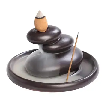קטורת מפל צורב Sansheng אבן קרמיקה זרם אחורי קטורת מחזיק מסורתי ואלגנטי פורצלן בעל Aromatherap