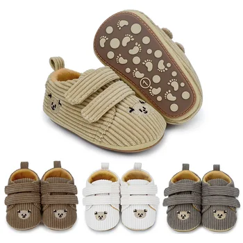 קוריאני תינוק נעליים רקמה דוב מזדמנים נעלי פעוט קורדרוי ללא להחליק ילדים נעלי ספורט לבנות קודם מהלכים