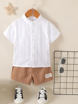 1-6Years ילדים התינוק בגדים להגדיר לבן שרוול קצר למעלה+פסים קצרים ילד פעוט, קיץ יומי 2PCS תלבושת