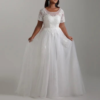 פאר שמלת כלה עם שרוולים קצרים אלגנטי דפוס אפליקציות שמלות חתונה נישואין vestido נוביה החלוק דה mariee כלות שמלות