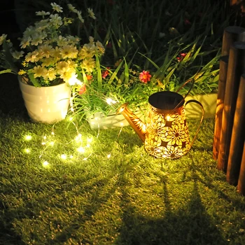 שמש השקיה יכול LED אורות מחרוזת תלויה קומקום פנס רוח גן עיצוב מתכת עמיד למים רטרו המנורה בחצר דשא אמנות חוצות Garde