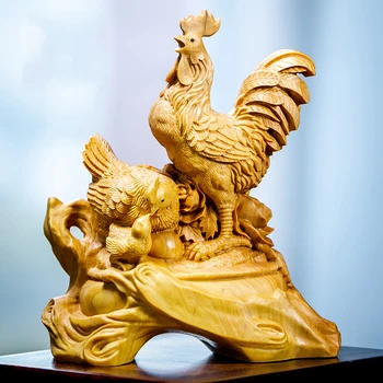 10cm הזין משפחה מאושרת עץ פסל הביתה קישוטים סיניים אפרוח קטן צעצוע עופות מודל