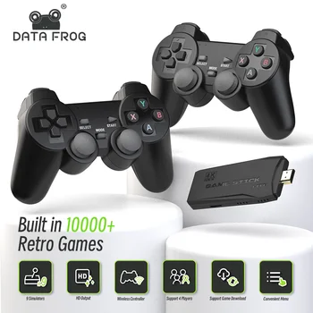נתונים צפרדע וידאו, קונסולת משחק רטרו אלחוטית בקר המשחק מקל 4K HDMI תואם מובנה 10000 קלאסיקה, משחקי PS1/FC/GBA