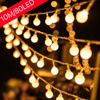 הוביל את הכדור גרלנד אורות פיות חוט עמיד למים חיצוני המנורה חג המולד מסיבת חתונה אורות גן רחוב קישוט