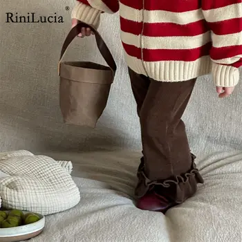 RiniLucia סתיו חורף ילדים הזיקוק מכנסיים 2023 התינוק החדש מכנסיים מוצק קפלים מכנסיים לבנות רופף אופנה בגדי ילדים