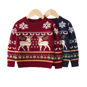הילדים של סתיו בגדי החורף 12M-6Y בנים' קט סוודר בנות התחתונה סריגה חולצה תינוק קריקטורה חג המולד צביים העליון