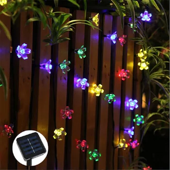 50 לדים 7 מטר אפרסק סאקארה פרח סולארי עוצמת מנורה LED מחרוזת אגדות אורות סולארית זרי פרחים גן תפאורה חג המולד חיצונית