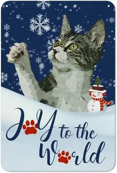 חג המולד שמחה לעולם חתול פח סימן בשכבות מגש אלומיניום סימן 12x8in חלודה הוכחה Windproof שיק קיר לוח עיצוב