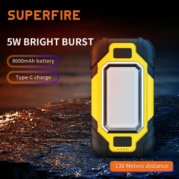 SuperFire X102 פנס Led USB עם סוללה מובנית פונקציה רב קיפול עובד אור קוב עמיד למים דיג, מחנאות לפיד