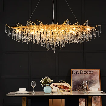 220V זהב זכוכית קריסטל נברשות מודרניות הסלון הברק תלויה מנורת תאורה למטבח עיצוב הבית התקרה נברשות חדש