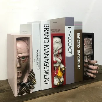 לשים את הפנים האנושיות שרף מחזיקי ספרים אימה מונסטרו פיסול Bookstand מדף הספרים עיצוב מפלצת אנושית הפנים מדף הספרים עבור עיצוב הבית