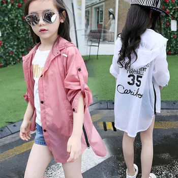 קוריאני בגדי ילדים 2023 הקיץ קרם הגנה בגדים ג ' וניור ילדה מעיל היסודי ילדה מוצק צבע עליון לילדה העשרה הלבשה עליונה