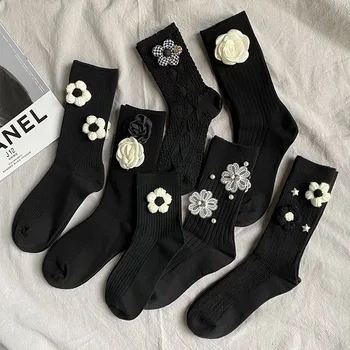 תוספות בסגנון בנות גרביים באמצע צינור באביב ובסתיו צבע שחור גרבי כותנה בני נוער אופנה הנעלה אביזרי