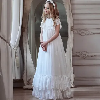 הלבן אלגנטי פרח שמלת ילדות 2023 הטקס הראשון אפליקציה טול ילדים מסיבת חתונה קו A-הנסיכה ג ' וניור השושבינה שמלות