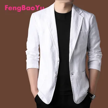 Fengbaoyu High-end פשתן עסק של גברים מזדמנים חליפה פשוטה אור יוקרה המעיל אביב לנשימה נוחה צבע מוצק חתיכה אחת