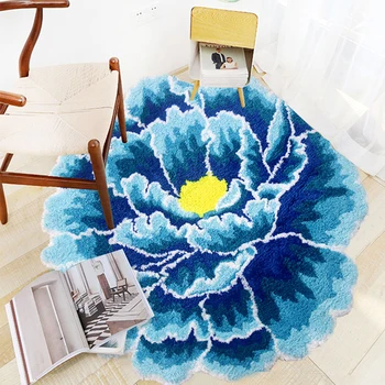 להחליק עמיד הרצפה שטיח כחול פרח שטיח פרחוני אמנות השטיח צבע כחול