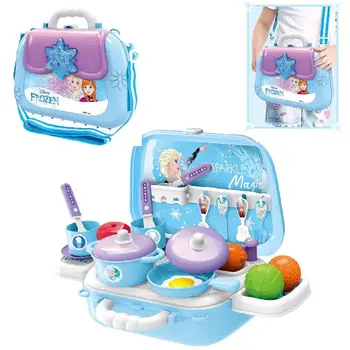 להתלבש הילדים איפור צעצועים קפוא הנסיכה איפור סט הלבשה סימולציה פלסטיק צעצוע מיני המטבח מיקי כלים תרמיל מתנה