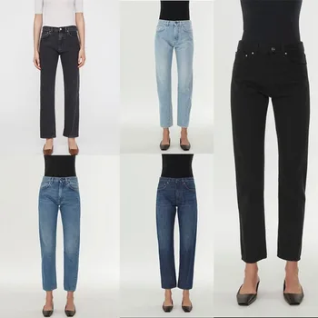 טוטם@e ג ' ינס של נשים 2023 חדש מקרית גבוהה המותניים קלאסי אסימטרי מעוות התפר עיצוב קצוץ ישר מכנסיים