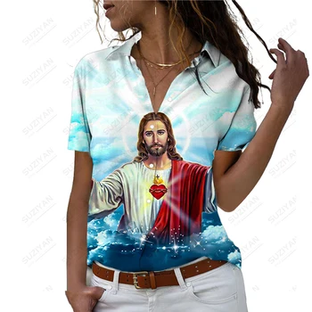 קיץ חדש גבירותיי חולצת ישו הנוצרי 3D מודפס הגברת החולצה דתי סגנון מקרית גבירותיי חולצת אופנה ליידי החולצה
