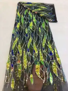 האחרון הניגרי ירוק תחרה בד מסיבת חתונה שמלה 2023 באיכות גבוהה Guipure אפריקה 3D פאייטים תחרה, בדים, תפירה