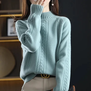 חדשה סתיו חורף של נשים סוודר אופנה מוצק צבע סוודר עליון חצי-גבוה צוואר השרוול הארוך סרוגים קרקעיות החולצה הנשית