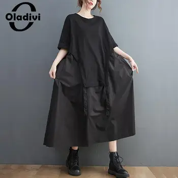 Oladivi גודל גדול של נשים מזדמנים חופשי טלאים השמלה 2023 הקיץ החדש מנופחים שמלות ארוכות נקבה טוניקה החלוק Vestidios 9518