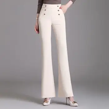 נשים כפתור גבוהה המותניים רחב הרגל המכנסיים 2023 אביב קיץ אלגנטי הזיקוק מכנסיים נשים מזדמנים מכנסיים אופנת רחוב F42