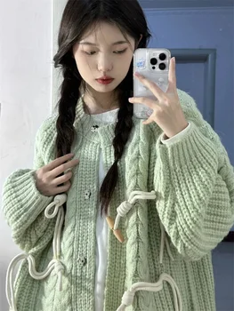 2023 קוריאנית חמודה ילדה עצלנית הרוח חלב הו סוודר מעיל נשים של העיצוב החדש מרגיש רך דביק רופף ארוך שרוולים סרוגים העליון