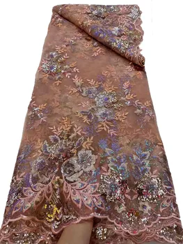 חדש מודפס multi-צבע תלת ממדים פרחים פאייטים תחרה, רקמה באיכות גבוהה אופנה שמלת בד 5 מטר Embroid