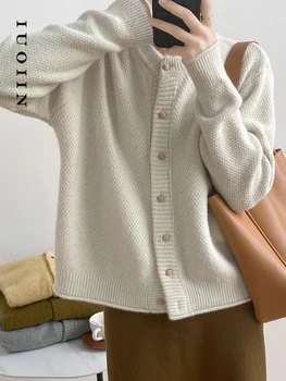 סוודרים, אפודות נשים 2023 סתיו החורף חדש קוריאני אופנה מזדמן פשוט סוודר חם כפתור אחת עם חזה O-צוואר האפוד