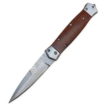 עבודת יד VG10 דמשק פלדה כיס מתקפלת סכין ציד עבור גברים, EDC מתנה סכין עם וונגה להתמודד עם