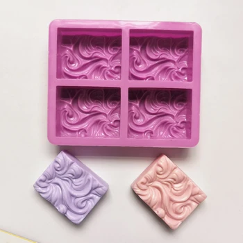 4-קאמרי 3D בעבודת יד סיליקון סבון, עובש גלי ריפל תבנית בצורת פרח סבון ביצוע עובש DIY מרובע עגול סבון