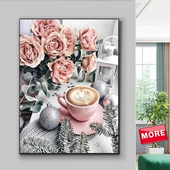 5D החדשה יהלום ציור פרח ורוד מלא מרובע עגול היהלום רקמה כוס קפה תפר צלב פסיפס מכירת DIY קיר בעיצוב אמנות