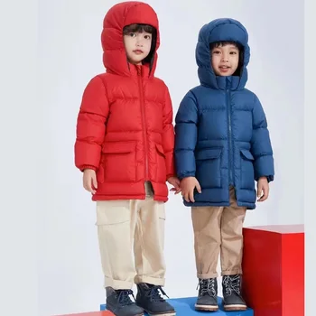 חורף חדש של ילדים המעיל ארוך בנים ובנות אופנה כובע סקי, מעיל 3-12Y