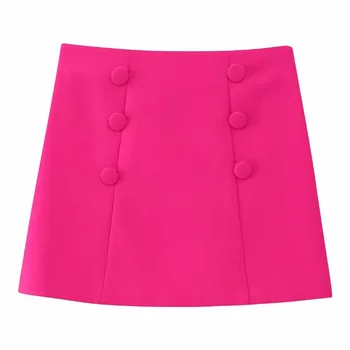 גבוהה המותניים כפתור עיצוב החצאית רחוב סגנון מוצק צבע פוליאסטר סקסי חצאית לנשים מזדמנים בחיי היומיום NOV99