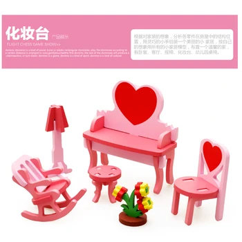 מיני רהיטים של בית בובות קישוט עץ שולחן אוכל כסא דגם עץ זירת להעמיד פנים לשחק צעצועי DIY Fitments