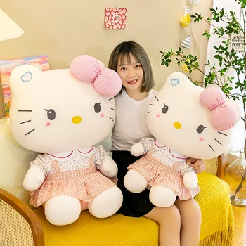 Sanrio Kawaii הלו קיטי קטיפה צעצועים KT חתול בובות מקורי רך ממולאים חמוד 35-75 סנטימטר מתנה לילדים חיות צעצוע גבוהה Quailty ילדה