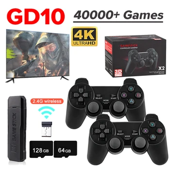 GD10/GD10PRO רטרו וידאו, קונסולת משחק 4K HD TV המשחק מקל על PS1 PSP N64 GBA FC SFC 64/128G 40000Games עם בקר אלחוטי
