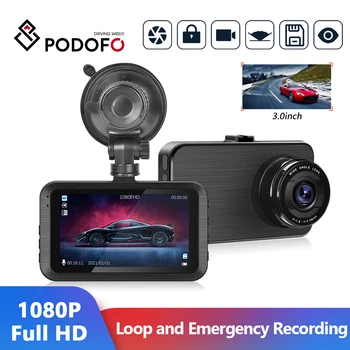 Podofo 1080P Full HD דאש מצלמת רכב DVR מצלמה מקליט וידאו אחורית כפול עדשה מחזור הקלטה G-חיישן זווית רחבה לפני 150°