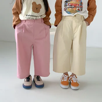 ילדים במכנסיים 2023 אביב קוריאנית מוצק צבע של הילדה מקרית ישר מכנסיים שישה צבעים רופף של הילד מכנסיים רחבות